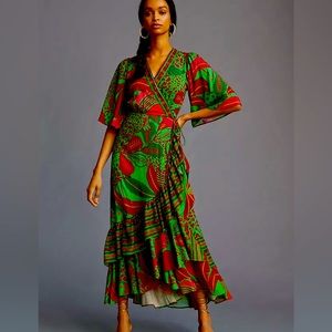 FARM Anthropologie flutter sleeve wrap dress